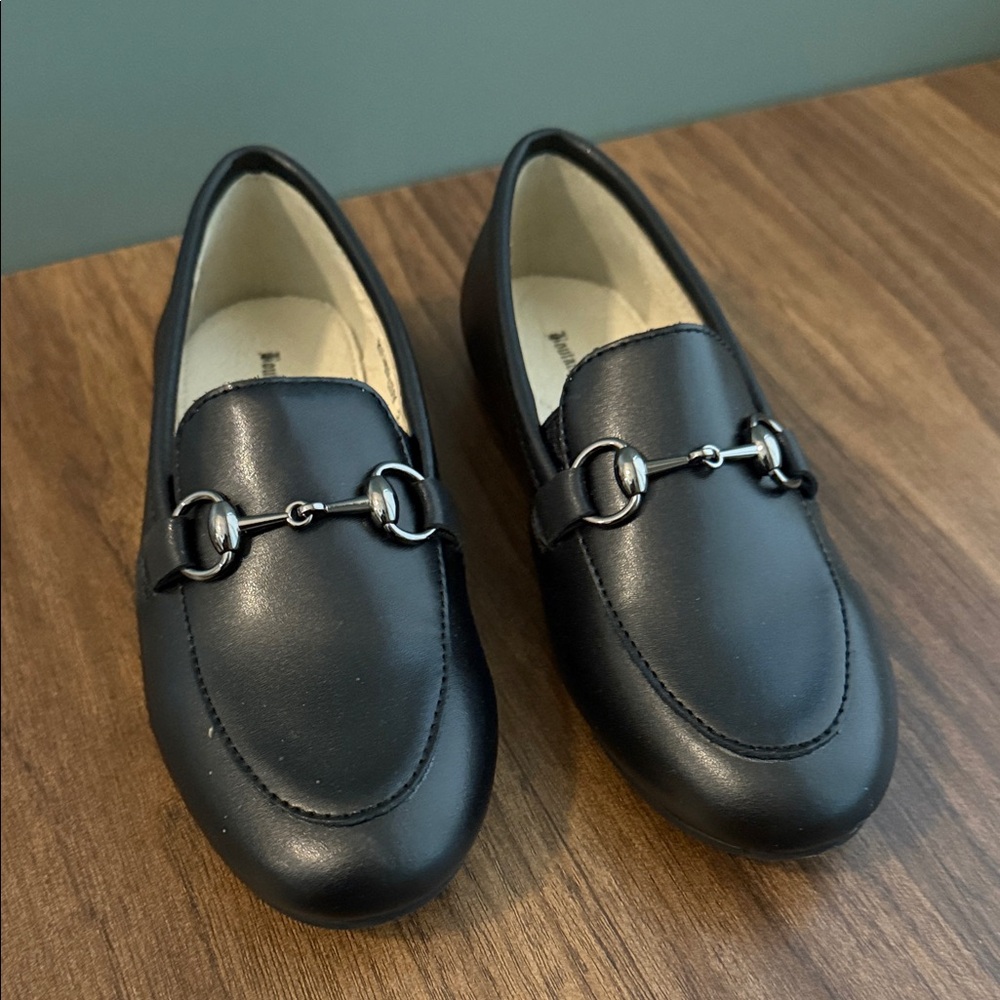 Boys Black Leather Loafers with Silver Buckle